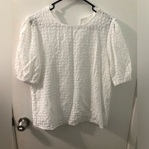 EUC, Joress, Womens Size L, White Eyelet Blouse with Lining & Elastic on Sleeves